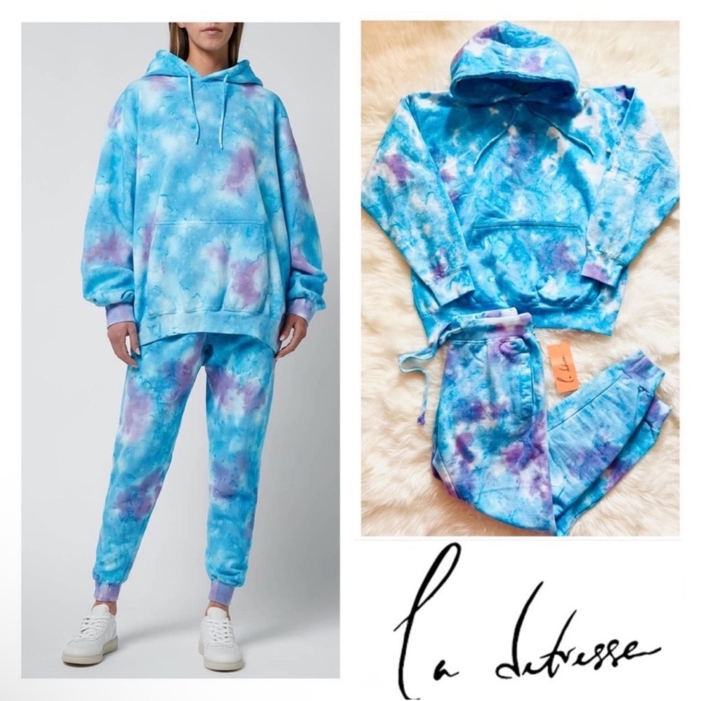 New! La Detresse Blueberry Mystic Tie Dye Hoodie & Jogger Relaxed Fit Set - Picture 1 of 11